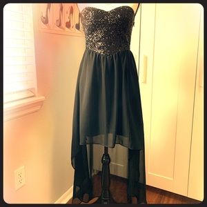 High low sequined dress